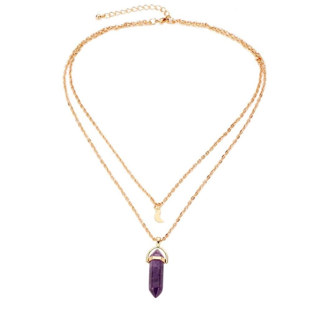 Moon & Quartz Double Strand Gold Necklace - Picture 2 of 5